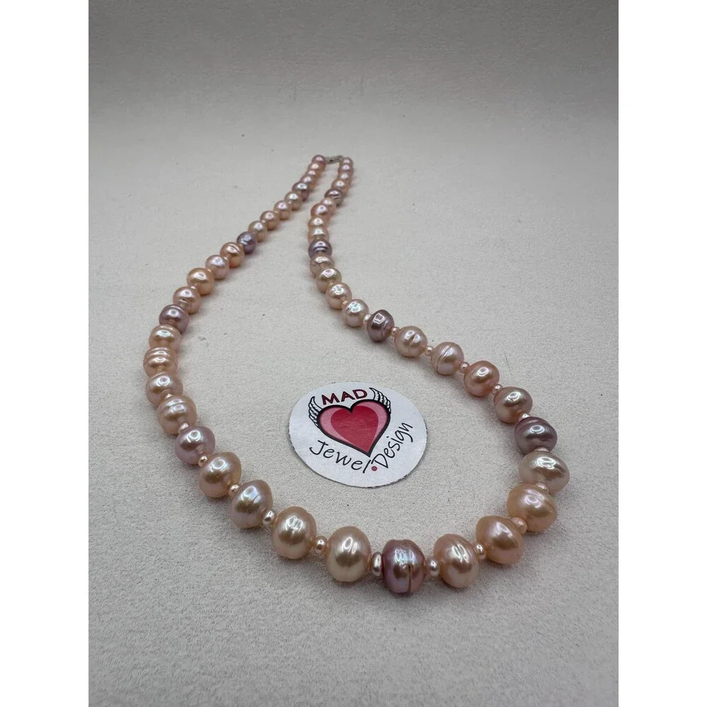 Pink Orange Edison Pearl Necklace 925 Sterling Silver  Handmade Minimal Jewelry